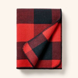 Woolrich Target Buffalo Check Throw Blanket Red/Black Patchwork Plaid Wool 70x50